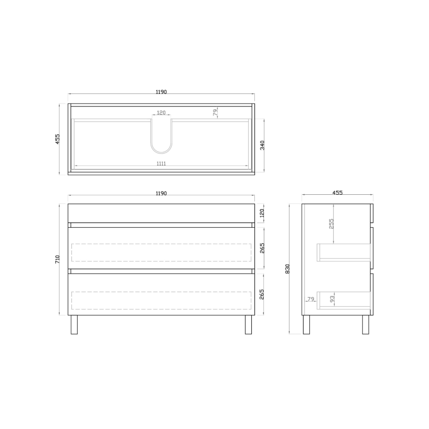 1200mm White Oak MDF Bathroom Vanity 2 Drawers Free Standing Cabinet Only