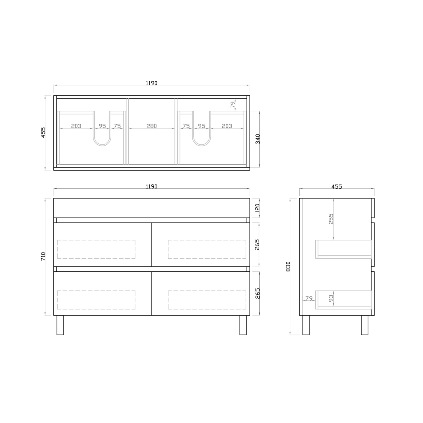 1200mm White Oak MDF Bathroom Vanity 4 Drawers Free Standing Cabinet Only