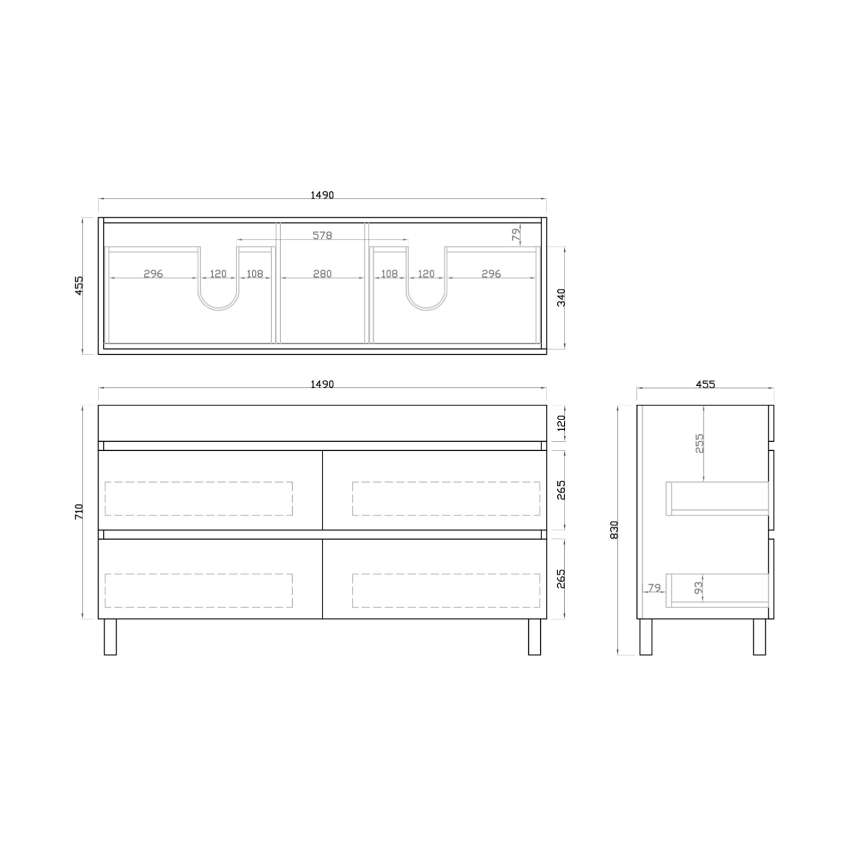 1500mm White Oak MDF Bathroom Vanity 4 Drawers Free Standing Cabinet Only
