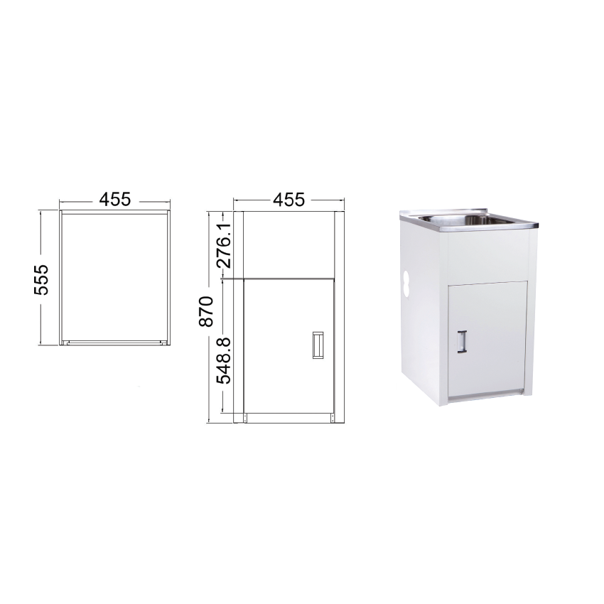 35L Compact Laundry Tub with Cabinet with Side Hole