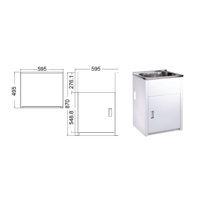 45L Laundry Tub with Cabinet with Side Hole