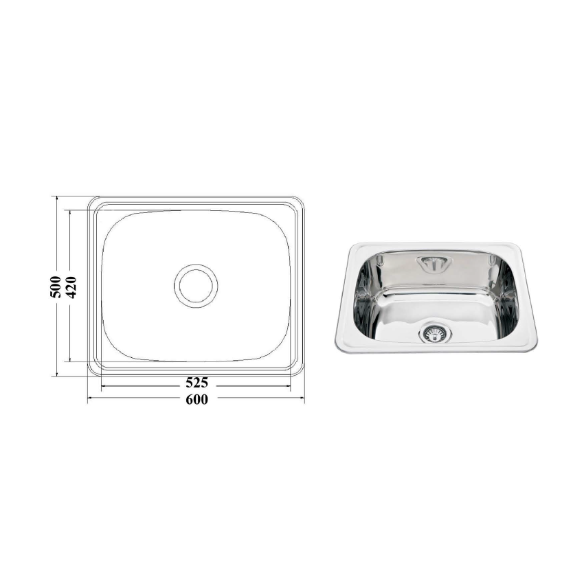 Eden 45L Drop-in Laundry Tub 600 x 500mm