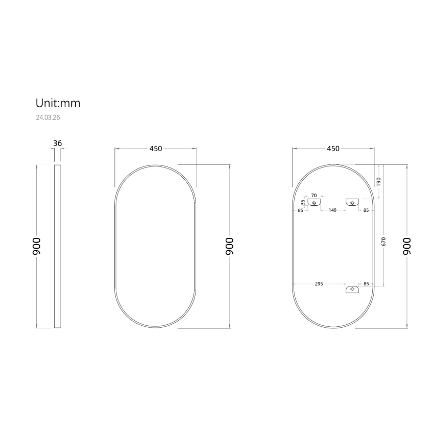 450mm Black Framed Bathroom Oval Mirror