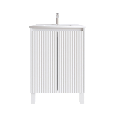 600mm Brio Matte White 2PAC Coating PVC Freestanding Elegant Wave-Like Fluted Design Bathroom Vanity Cabinet Only