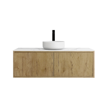 1200mm Kiama Prime Oak 1 Left Hand Drawer 1 Right Hand Door Fluted Wall Hung Vanity Cabinet Only