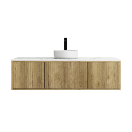 1500mm Kiama Prime Oak 2 Drawers 1 Door Narrow Fluted Wall Hung Vanity Cabinet Only