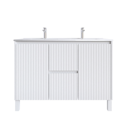 1200mm Brio Matte White 2PAC Coating PVC Freestanding Elegant Wave-Like Fluted Design Bathroom Vanity Cabinet Only