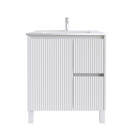750mm Brio Matte White 2PAC Coating PVC Freestanding Elegant Wave-Like Fluted Design Bathroom Vanity Cabinet Only