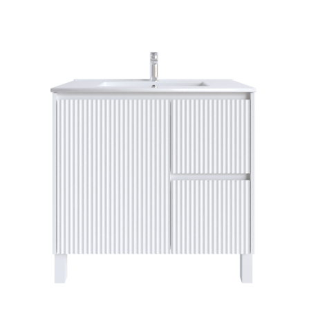 900mm Brio Matte White 2PAC Coating PVC Freestanding Elegant Wave-Like Fluted Design Bathroom Vanity Cabinet Only