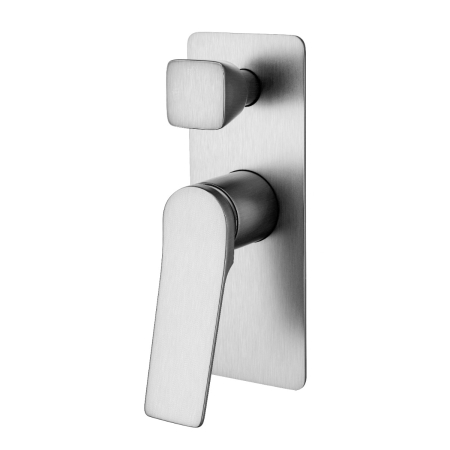Square Brushed Nickel Grey Wall Mixer With Diverter