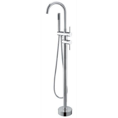 Round Chrome Freestanding Bath Mixer With Handheld Shower