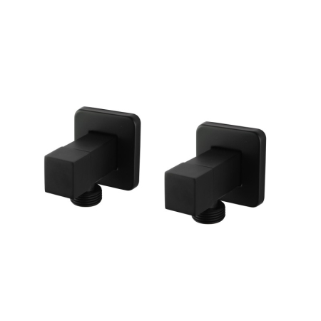 Bathroom Square Black 1/4 Turn Washing Machine Stop Taps (One Pair)