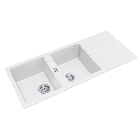 White Granite Quartz Stone Kitchen Sink Double Bowls Drainboard Top/Undermount 1160*500*200mm