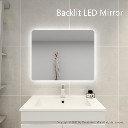 750mm Curved Rim Rectangle 3 Color Frontlit Bathroom LED Mirror(Touchless Sensor Switch)