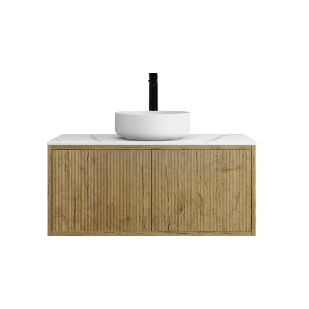 900mm Kiama Prime Oak 1 Left Hand Drawer 1 Right Hand Door Narrow Fluted Wall Hung Vanity Cabinet Only