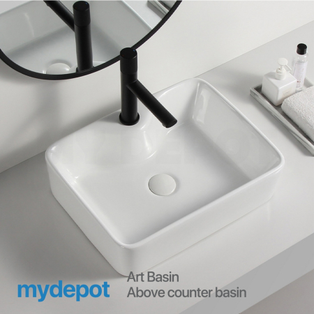 485mm Rectangle Gloss White Ceramic Above Counter Basin With Tap Hole Non-overflow 
