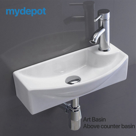 460mm Rectangle Gloss White Ceramic Above Counter Wall Hung Basin Non-overflow