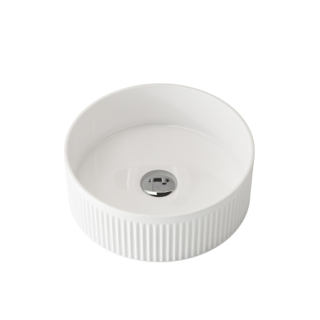 370mm Round Fluted Gloss White Ceramic Basin Ribbed Art Basin Above Counter Basin