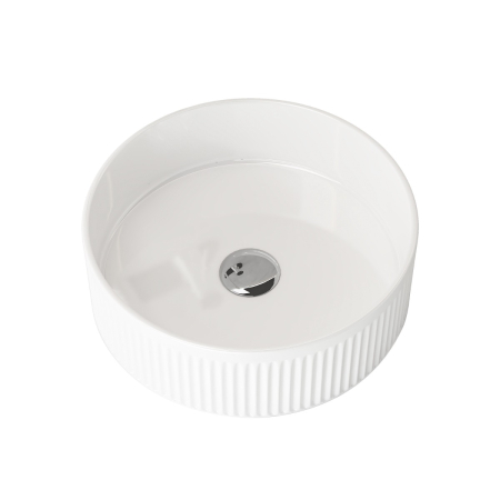 400mm Round Fluted Goss White Ceramic Basin Ribbed Art Basin Above Counter Basin