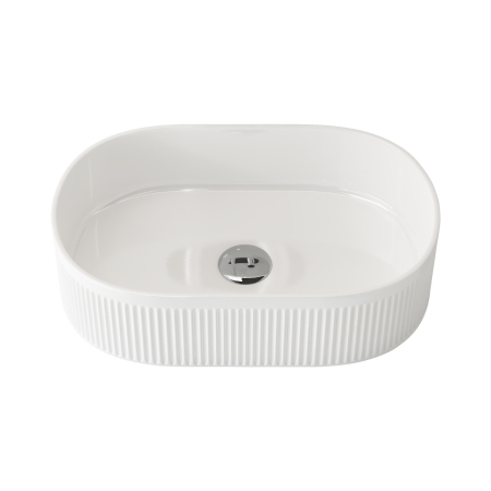 490mm Pill Fluted Gloss White Ceramic Basin Ribbed Art Basin Above Counter Basin