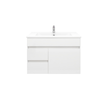 750MM Gloss White MDF Bathroom Vanity Left Drawers Wall Hung Cabinet Only 