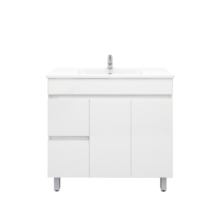 900MM Narrow Gloss White MDF Bathroom Vanity Left Drawers Free standing Cabinet Only