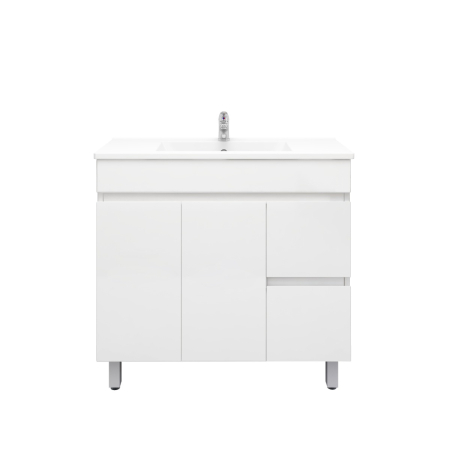 900MM Narrow Gloss White MDF Bathroom Vanity Right Drawers Free standing Cabinet Only