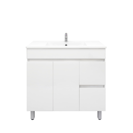 900MM Gloss White MDF Bathroom Vanity Right Drawers Free standing Cabinet Only