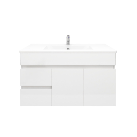 900MM Gloss White MDF Bathroom Vanity Left Drawers Wall Hung Cabinet Only