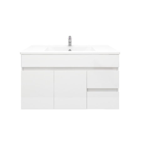 900MM Gloss White MDF Bathroom Vanity Right Drawers Wall Hung Cabinet Only