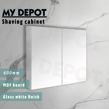 600MM Pencil Edge Gloss White MDF Shaving Cabinet 2 Doors Mirror Cabinet