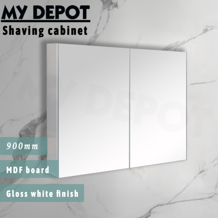 900MM Pencil Edge Gloss White MDF Shaving Cabinet 2 Doors