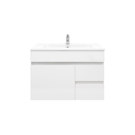 750MM Narrow Gloss White MDF Bathroom Vanity Right Drawers Wall Hung Cabinet Only 