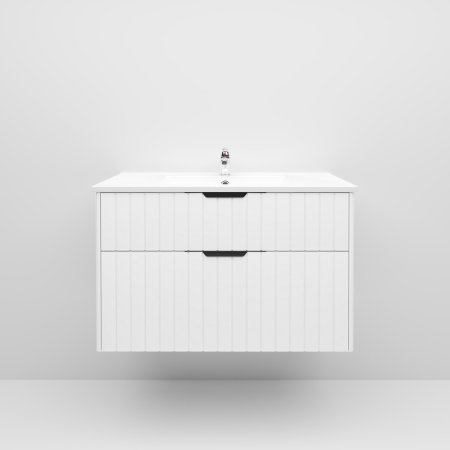 900mm Wall Hung Grooved Bathroom Vanity Matte White Finish 2 PAC Coating MDF Board Cabinet Only 