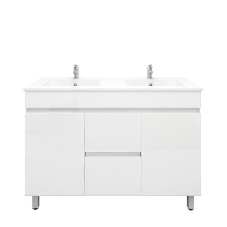 1200MM Gloss White PVC Bathroom Vanity 2 Middle Drawers 2 Side Doors Free standing Cabinet Only