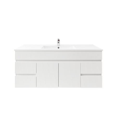 1200MM Gloss White PVC Bathroom Vanity 2 Middle Drawers 4S/DR Wall Hung Cabinet Only