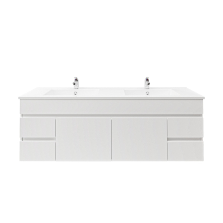 1500MM Gloss White PVC Bathroom Vanity 4 Side Drawers 2 Middle Doors Wall Hung Cabinet Only