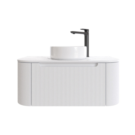 900mm Matte White 2PAC PVC 1/DW Curved Ribbed Design Wall Hung Cabinet Only 