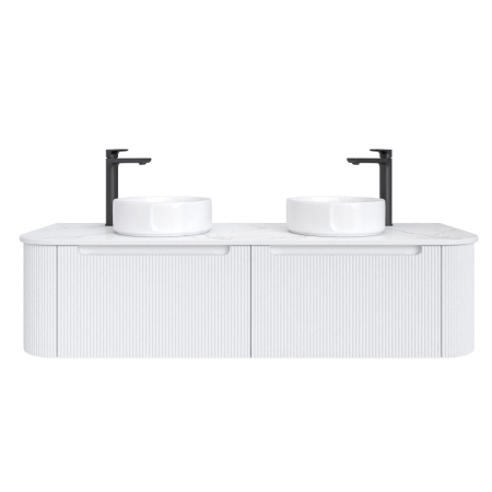 1500mm Matte White 2PAC PVC 2/DW Curved Ribbed Design Wall Hung Cabinet Only