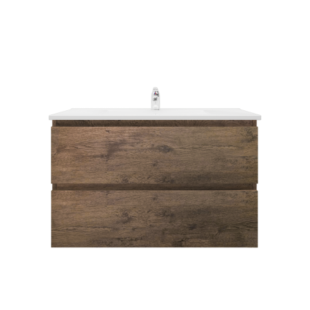 900mm Dark Oak MDF Bathroom Vanity 2 Drawers Wall Hung Cabinet Only 