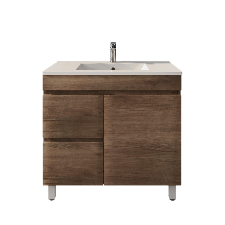 900mm Dark Oak MDF Bathroom Vanity Left Drawers Free Standing Cabinet Only