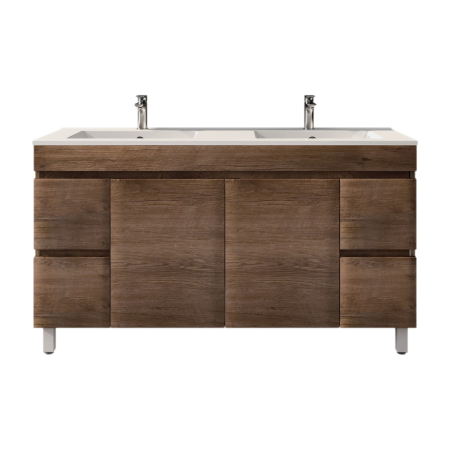 1500mm Dark Oak MDF Bathroom Vanity 4 Side Drawers 2 Middle Doors Free Standing Cabinet Only