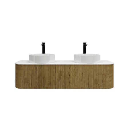 1500mm Kiama Prime Oak 2 Drawers Curved Fluted Wall Hung Vanity Cabinet Only