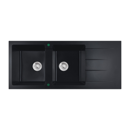1160*500*210mm Cora Black Granite Sink Double Bowl With Drainer