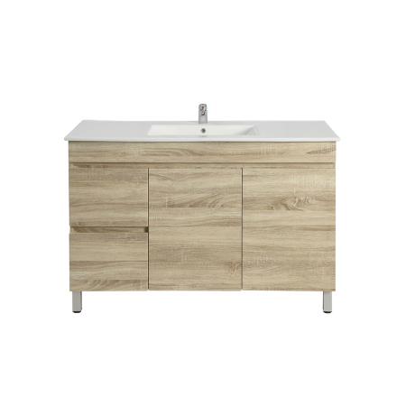 1200mm White Oak Free Standing MDF Bathroom Vanity Left Drawers Cabinet Only