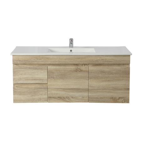 1200mm White Oak MDF Bathroom Vanity Left Drawers Wall Hung Cabinet Only