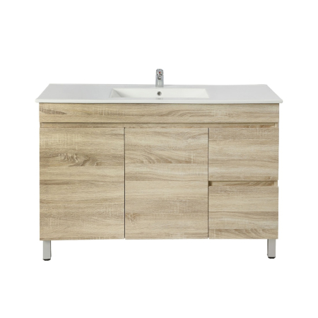 1200mm White Oak MDF Bathroom Vanity Right Drawers Free Standing Cabinet Only