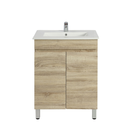 600mm Narrow White Oak MDF Bathroom Vanity 2 Doors Free Standing Cabinet Only