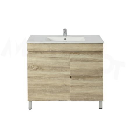 750mm Narrow White Oak MDF Bathroom Vanity Right Drawers Free Standing Cabinet Only