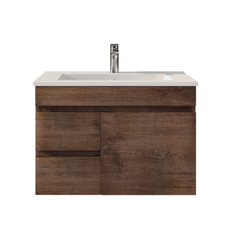 750mm Dark Oak MDF Bathroom Vanity Left Drawers Wall Hung Cabinet Only